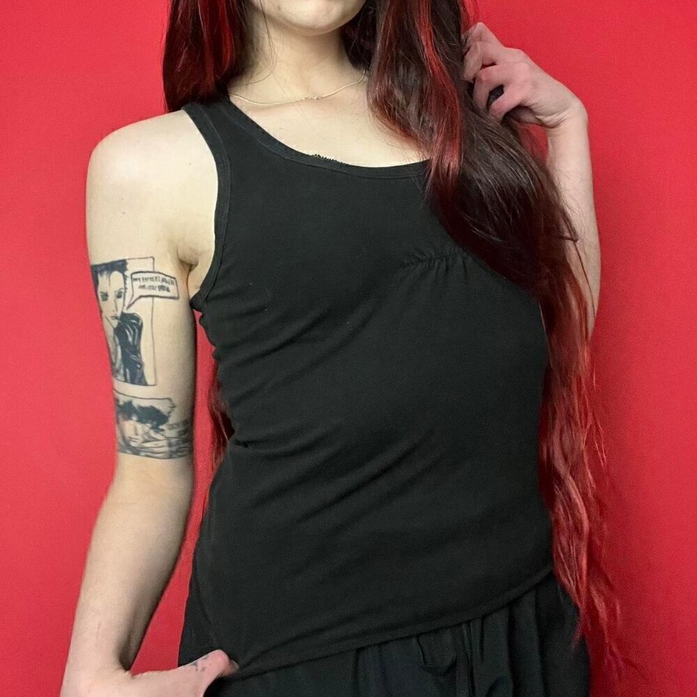 Vintage / frontline Black pink and yellow high back tank with wings graphic‌‌‍‍‍